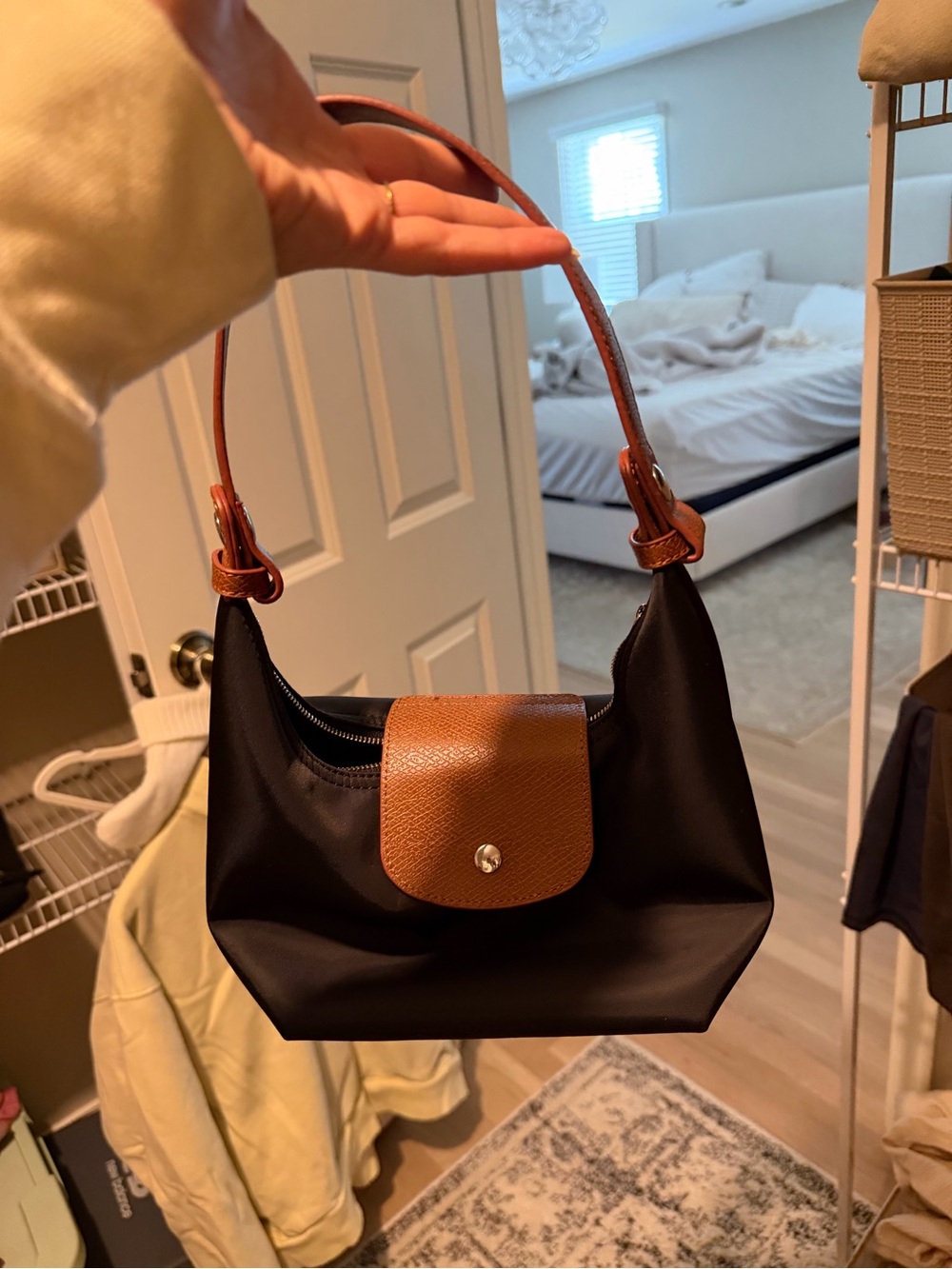 Black and Brown Women's Shoulder Bag with Top Flap